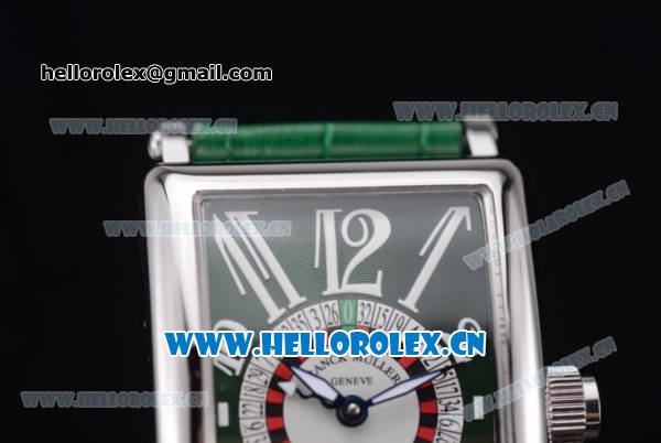 Franck Muller Long Island Las Vegas Asia 2813 Automatic Steel Case with Green Dial Arabic Numeral Markers and Green Leather Strap - Click Image to Close
